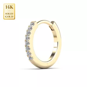 Pendientes de aro de diamante real 14K, oro sólido real micropavé natural genuino piercin - Imagen 1 de 13
