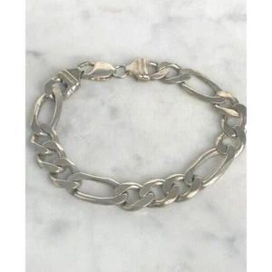 MEN'S ITALIAN 925 STERLING SILVER FIGARO LINKS BRACELET, 9'' SKY - Picture 1 of 7