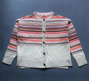 WHITE STUFF Fair Isle Cardigan | Lambswool Blend | Grey Orange Pink Brown | 14 - Picture 1 of 19