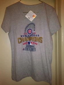 T-shirt Chicago Cubs World Series Champs Majestic spogliatoio donna nuova con etichette L USA - Foto 1 di 3