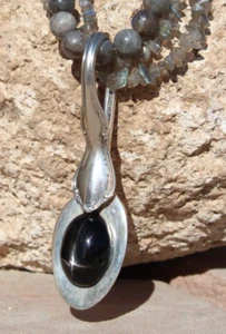 Star Obsidian Pendant. Set in a Vintage Sterling Silver-Plated Demitasse Spoon. - Picture 1 of 13