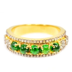 ANILLO CABACHÓN PLATA ESTERLINA 925 NATURAL AAA VERDE CROMO DIOPSIDO TALLA 7,5 - Imagen 1 de 8