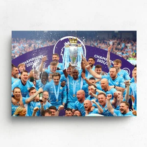 MANCHESTER CITY EPL CHAMPIONS CANVAS PRINT SOCCER MEMORABILIA RONALDO DE BRUYNE - Picture 1 of 1