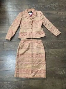Rickie Freeman for Teri Jon Beige/Fushia Multi Jacquard Skirt Suit - Picture 1 of 9
