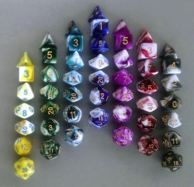 Poly Dice Set 7 Polyhedral Marble Colour RPG Role Playing Games D&D TTRPG DND - Image 1 of 4