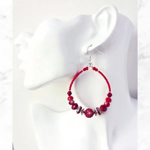 Rote Kristall & Strass Creolen Damen - Bild 1 von 3