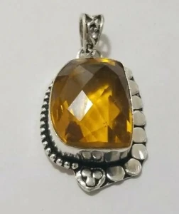 Large vtg .925 Sterling Silver odd shape yellow stone (topaz?) Pendant 12.5g - Picture 1 of 10