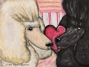 Poodle Valentine Day Dog Art Print 11x14 Signed by Artist KSams Cream Black - Picture 1 of 2