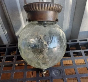 Vtg Underwriters Cracked Glass Brass Wall Flush Mount Electric Light Fixture  - Picture 1 of 4
