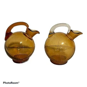 Vintage Amber Glass Handled Jug Vase Set of 2 Small 5" - Picture 1 of 8