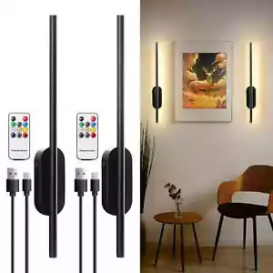 Wall Sconces Remote Cordless Battery LED Wall Lights Wall Lamp Indoor Black - Picture 1 of 7