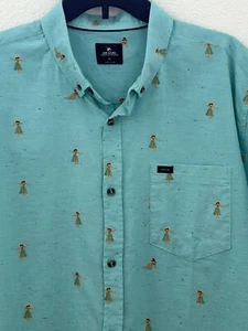 NWT Rip Curl Mens XL Hula Girls Hawaiian Shirt Aqua Button Front Stretch - Picture 1 of 6