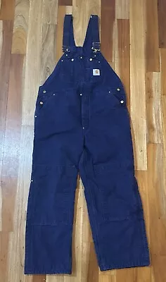 VTG Carhartt Overalls Mens 42x30 Navy Carpenter Bib Insulated 2FBQZ Made in USA - Image 1 of 4