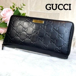 Echte Gucci lange Geldbörse mit umlaufendem Reißverschluss Leder GG gestreift schwarz 112724 - Bild 1 von 14