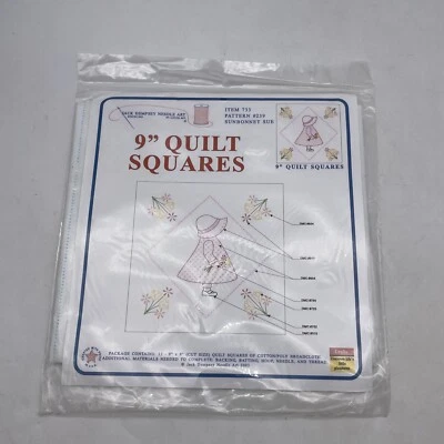Jack Dempsey Stamped White Quilt Blocks 9x9” 12 Blocks Sunbonnet Sue 733 239 - Image 1 of 4