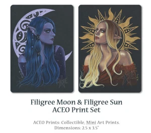 Tarjeta coleccionable Arte de Fantasía Celestial IMPRESIÓN ACEO Luna Sol Elfo Filigrana Retrato Arte - Imagen 1 de 8