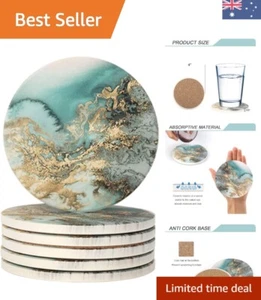 Set of 6 Marble Pattern Coasters - Absorbent Stone for Stylish Cup Protection - Picture 1 of 9