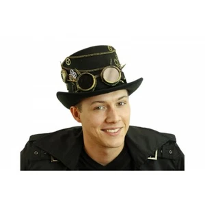 Steampunk Black Top Hat Costume Masquerade Accessory w/ Removable Goggles - Picture 1 of 3