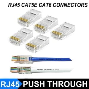 RJ45 PASS THROUGH CONNECTORS EZ CRIMP END PLUG CAT5E CAT6 NETWORK CABLE ENDS LOT - Picture 1 of 16