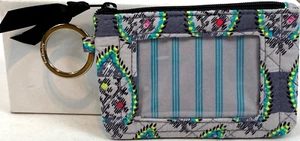 Vera Bradley Floral Paisley Gray ID Case Key Ring Top Zip Coin Purse 4.5"X3" - Picture 1 of 8