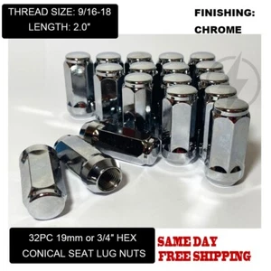 32 Chrome Bulge Acorn Lug Nuts XL 2" Tall 9/16-18 For 1987-1998 Ford F-250 F-350 - Picture 1 of 6