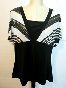 Fresh of LA Womens 2X Tunic Top Black White With Gold Trim Short Sleeve - Picture 1 of 4