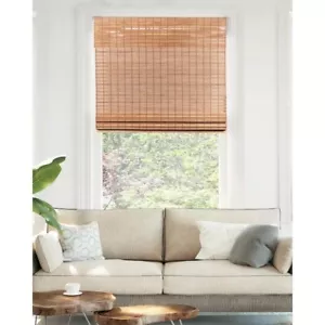 Chicology Cordless Light Filter Natural Woven Bamboo Roman Shade Brown Squirrel - Picture 1 of 8