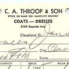 1938 C.A. THROOP &amp; SON COATS-DRESSES CLEVELAND OHIO BILLHEAD STATEMENT Z3456