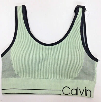 Bralette elástico de nailon con logotipo de Calvin Klein Performance para mujer, VERDE TALLA M Foto 1 de 2