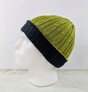 100% Baby Alpaca Reversible Cable Knit Unisex Green Beanie Extra Soft Boho Peru - Bild 1 von 8