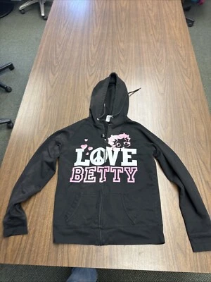 Sudadera con capucha Betty Boop "love Betty" 2009 cremallera completa niñas mujeres L 11/13 negra Foto 1 de 4