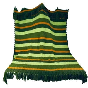 Vintage Knit Crochet Afghan Blanket Chevron Zig Zag Granny Square Wool Fringe - Picture 1 of 6