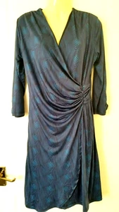 Women's Modissima Blue Geometric Pattern Wrap Dress 14 UK Large - Picture 1 of 7