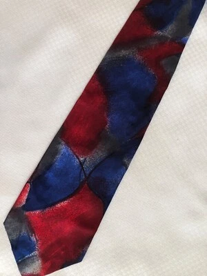 Portofino Collection Abstract Modern Art Red Handmade Silk Necktie Tall Man XL - Image 1 of 4
