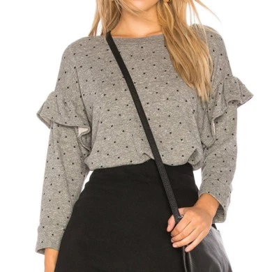 $198 NUEVO CON ETIQUETAS ACTUAL ELLIOTT Talla 2=M SUDADERA MANGA LARGA CON VOLANTES MINI POLKA STAR Foto 1 de 4