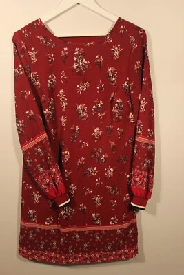 Vestido Maurices Para Mujer Talla Pequeña Borgoña Floral Otoño Cambio Forrado Rayas R24 Foto 1 de 4