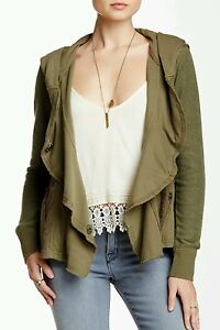 NWT $148 FREE PEOPLE CLEMENTINE LACE INSET HOODIE SIZE Medium OLIVE 