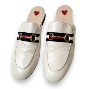Gucci Princetown White Leather Horse Bit Slipper Mule Slide Loafer Women’s 37.5 - Picture 1 of 12