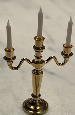 Candelabro para casa de muñecas 1:12 - Tres brazos - Nuevo - Latón brillante Foto 1 de 4