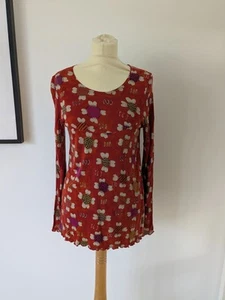GUDRUN SJODEN Orange Floral Print Frill Hem Long Sleeve Top UK S *FLAW* - Picture 1 of 12