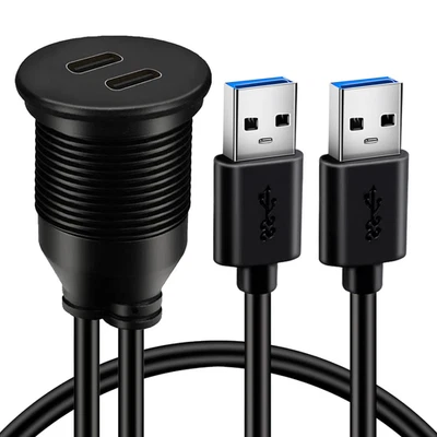 Dual Port USB 3.0 Male to 2 Ports Type C 3.0 Female Car Flush Mount Cable USB C - Image 1 of 4