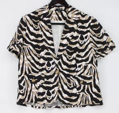 East 5th Blazer Jacket Womens XL Black Tan Linen Blend Zebra Print Short Sleeve - Image 1 of 4