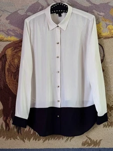 NEU Ann Taylor Damen Gr. L Bluse Knopfleiste Langarm elfenbein/schwarz - Bild 1 von 11