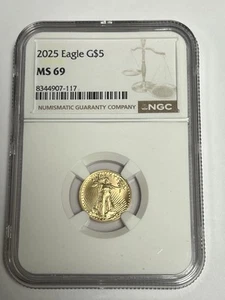 2025 $5 American Gold Eagle 1/10 oz NGC MS69 Brown Label - Picture 1 of 4