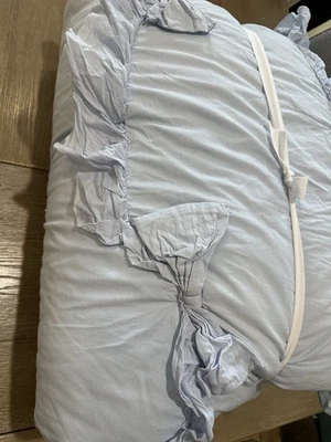 Pottery Barn LoveShackFancy Ruffle Bow Quilt Twin Blue IMPERFECT - Image 1 of 4