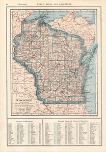 1921 Antique WISCONSIN State Map Vintage of Map of Wisconsin Wall Decor 2673 - Picture 1 of 4