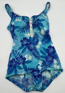 Traje de baño de una pieza vintage floral tonos azules Maxine of Hollywood - Imagen 1 de 8