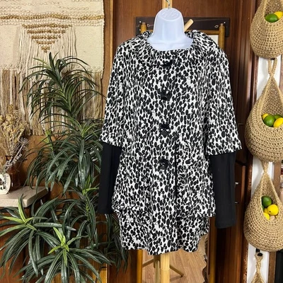 Joseph Ribkoff 复古夹克 10 黑色白色可调袖 Mod 花卉复古 — 第 1/4 张图片