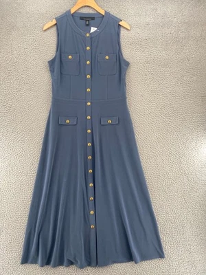 Vestido White House Black Market para mujer 6 azul escudo botón a presión midi elástico nuevo con etiquetas Foto 1 de 4