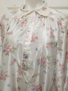 Floral glänzend 80er Flüssigglanz Satin Flanell gefüttert Nachthemd Kleid Nachthemd L - Bild 1 von 10